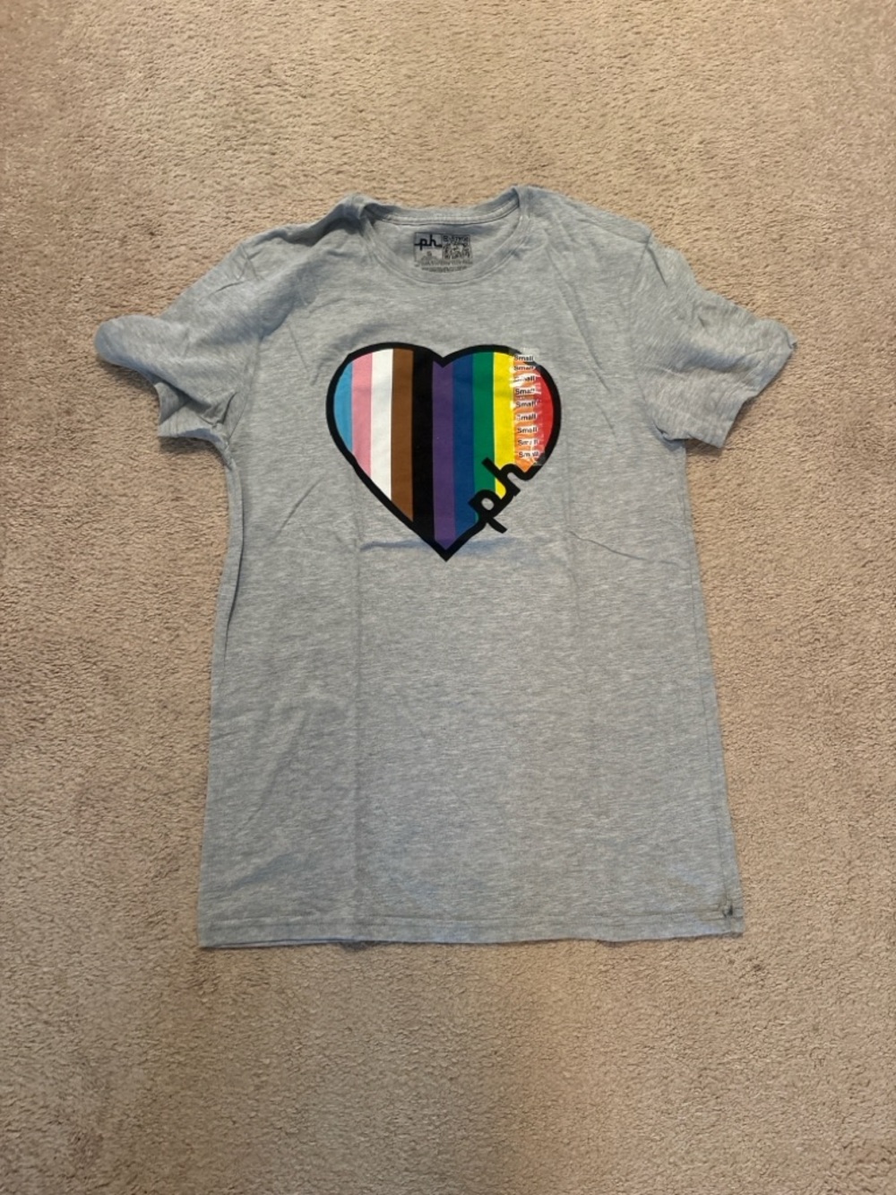 The Phluid Project Pride Rainbow Heart T Shirt Gray Unisex Small